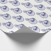 Vintage Velocipede Penny Farthing Bicycle Bike Blu Cadeaupapier (Hoek)