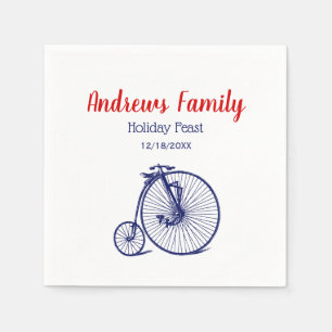 Vintage Velocipede Penny Farthing Bicycle Bike Blu Servet