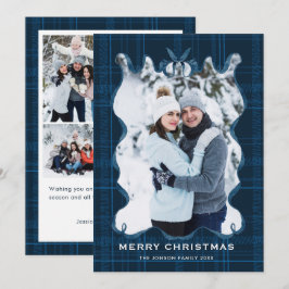 Vintage Velvet Christmas Blue Bow Coquette5 Photo Feestdagenkaart