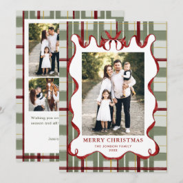 Vintage Velvet Christmas Red Bow Coquette 5 Photo Feestdagenkaart