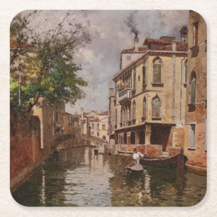 Vintage Venetië Antonio Leto Venetiaans kanaal Kartonnen Onderzetters