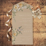 Vintage Ventilator en diner All In One Uitnodiging<br><div class="desc">BESCHIKBAAR MET OF ZONDER EEN QR-CODE OF MET OF ZONDER DINER SELECTION OPTIONS. Dit ontwerp is voorzien van een verouderde bruine achtergrond met een mooie florale spray van bruin,  wit en goud. Een mooie vogel maakt de  blik compleet. Creëer door Simply Farmhouse Press.</div>