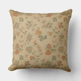 Vintage Verbrand Oranje Beige Saliegroen Bloem Kussen