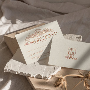 Vintage Verbrand Oranje Bloem Oud Geld Huwelijk RSVP Kaartje