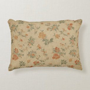 Vintage verbrand oranje en saliegroen bloemmotief accent kussen