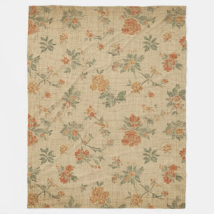 Vintage Verbrand Oranje en Saliegroen Bloemmotief Fleece Deken