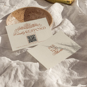 Vintage Verbrand Oranje Oud Geld QR Code Bruiloft RSVP Kaartje