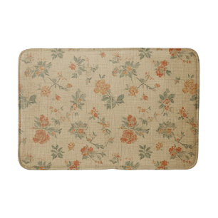 Vintage verbrande oranje en saliegroen bloemmotief badmat