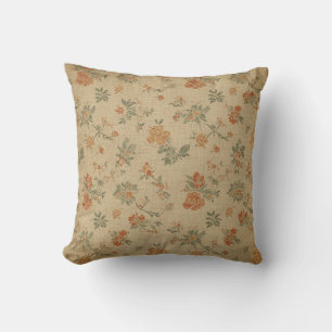 Vintage verbrande oranje en saliegroene bloem kussen
