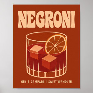 Vintage verbrande oranje Negroni drank illustratie Poster