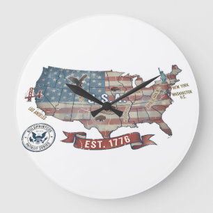 Vintage Verenigde Staten Kaart - Amerikaanse Patri Grote Klok
