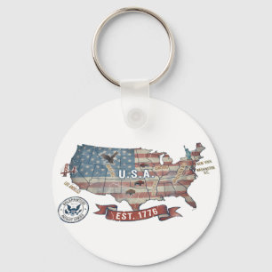 Vintage Verenigde Staten Kaart - Amerikaanse Patri Sleutelhanger