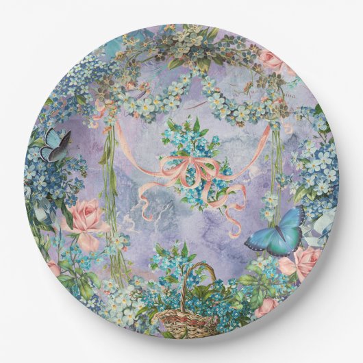 Vintage vergeet me niet papieren bordje (Voorkant)