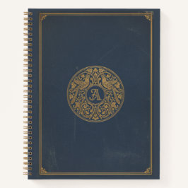 Vintage Vergulde Monogram & Navy Archief Journaal Notitieboek