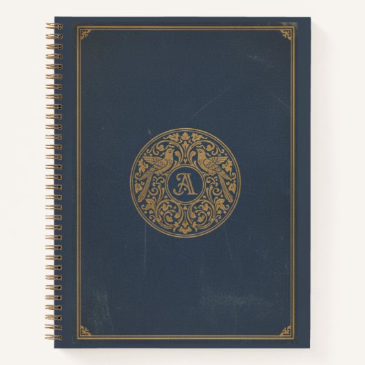 Vintage Vergulde Monogram & Navy Archief Journaal Notitieboek (Voorkant)