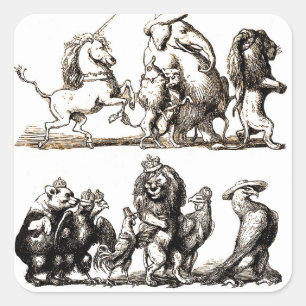 Vintage Verhaalboek Dierenparade: Muurkunst voor d Vierkante Sticker
