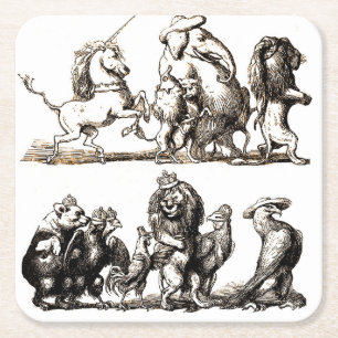 Vintage Verhalenboek Dierenparade: Muur Kunst voor Kartonnen Onderzetters