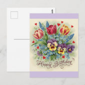 Vintage Verjaardag Retro Kleurrijke Bloemen Briefkaart (Voorkant / Achterkant)