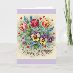 Vintage Verjaardag Retro Kleurrijke Bloemen Kaart