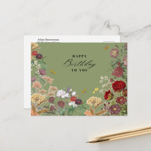 Vintage Verjaardagswensen Briefkaart (Voorkant / Achterkant in situ)