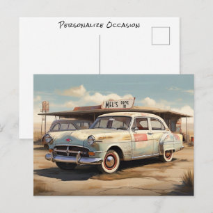 Vintage Verlaten Autobestuurdersrestaurant Briefkaart