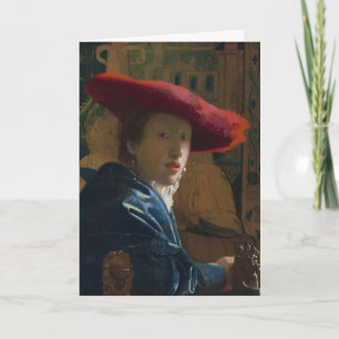 Vintage Vermeer Meisje met de Rode Hoed Portret Feestdagen Kaart