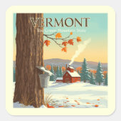 Vintage Vermont Vierkante Sticker (Voorkant)
