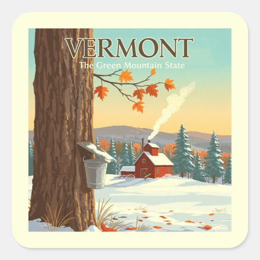 Vintage Vermont Vierkante Sticker (Voorkant)