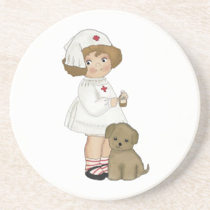 Vintage Verpleegster met de T-shirts en de Giften  Zandsteen Onderzetter