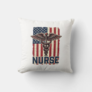 Vintage Verpleegster Vlag Caduceus Rug Ontwerp_1 Kussen