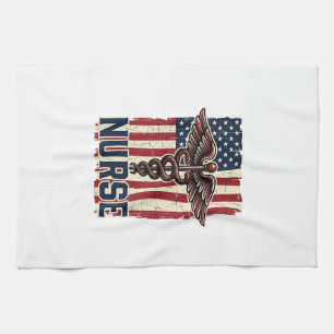 Vintage Verpleegster Vlag Caduceus Rug Ontwerp_1 Theedoek