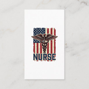 Vintage Verpleegster Vlag Caduceus Rug Ontwerp_1 Visitekaartje