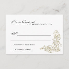 Vintage Versierd Gouden & Grijze Reactie RSVP Kaartje