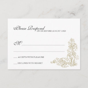 Vintage Versierd Gouden & Grijze Reactie RSVP Kaartje