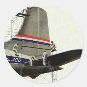 Vintage Vervoer, Vliegtuig Onderhoud Ronde Sticker