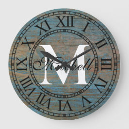 Vintage Vervuild Antiek Hout Uniek Monogram Grote Klok