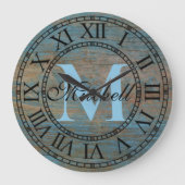 Vintage Vervuild Antiek Hout Uniek Monogram Grote Klok (Voorkant)