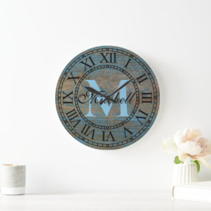 Vintage Vervuild Antiek Hout Uniek Monogram Grote Klok