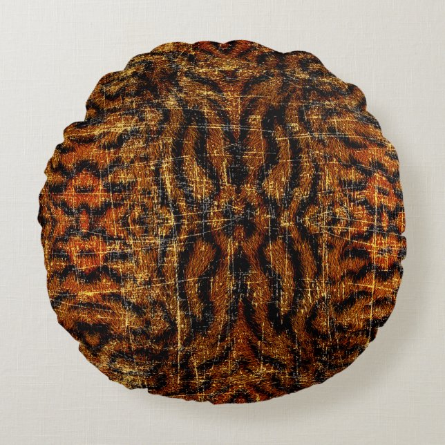 Vintage Vervuild Grunge Tijger Dierprint Rond Kussen (Voorkant)