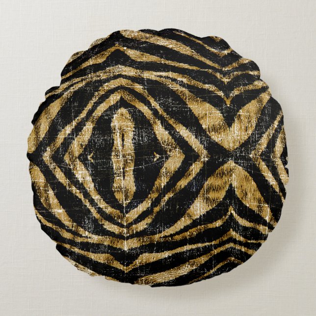 Vintage Vervuild Grunge Zebra Dierprint Rond Kussen (Voorkant)