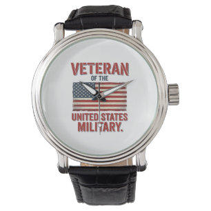 Vintage Veteraan USA Vlag Militaire Vector Ontwerp Horloge