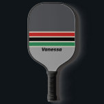 Vintage VHS Overdwars Gestreepte met Naam Pickleball Paddle<br><div class="desc">Vintage VHS Across Striping met naam Pickleball Paddle roept de speelse nostalgie van een voorbije tijd op en brengt de gewaagde flair van retro visuals naar de cadans op het veld. Het ontwerp kanaliseert de vibrante energie van de klassieke cassettes, waardoor elke service en rally verandert in een moment dat...</div>