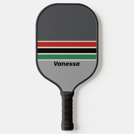 Vintage VHS Overdwars Gestreepte met Naam Pickleball Paddle (Voorkant)