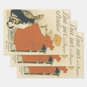 Vintage Victoriaans Art Nouveau, Meisje met Melkka Inpakpapier Vel