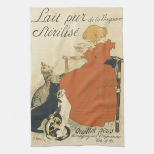 Vintage Victoriaans Art Nouveau, Meisje met Melkka Theedoek