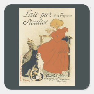 Vintage Victoriaans Art Nouveau, Meisje met Melkka Vierkante Sticker
