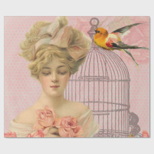 Vintage. Victoriaans dame en Birdcage. Cadeaupapier