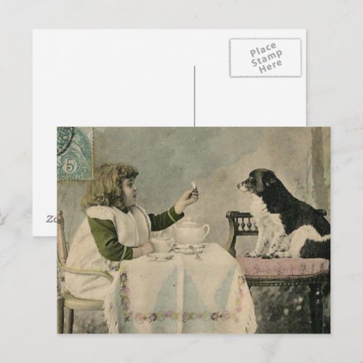 Vintage Victoriaans meisje theekransje briefkaart (Voorkant / Achterkant)