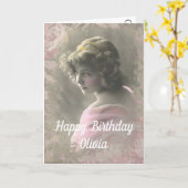 Vintage, Victoriaans Meisje. Verjaardag Kaart (Gele Bloem)