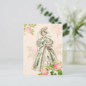 Vintage Victoriaans mode briefkaart in roze (Staand voorkant)